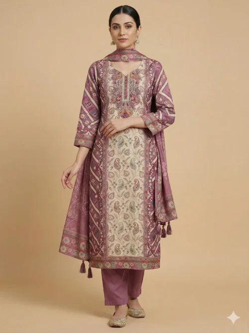 Elegant Embroidery Pink Kurta with Pant and Dupatta
