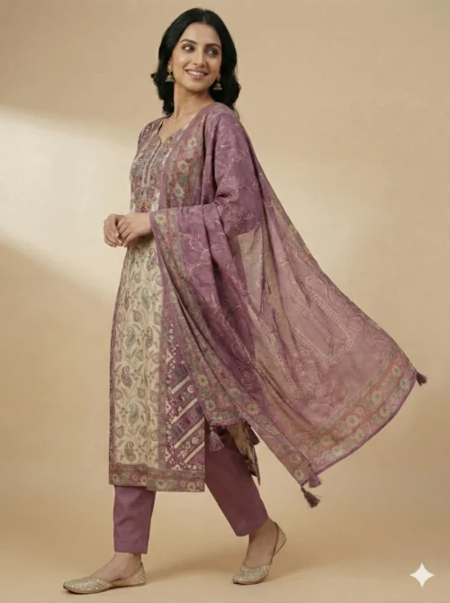 Elegant Embroidery Pink Kurta with Pant and Dupatta