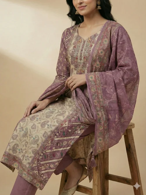 Elegant Embroidery Pink Kurta with Pant and Dupatta