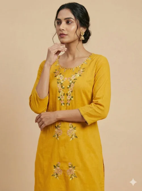 Yellow Embroidered Single Kurta