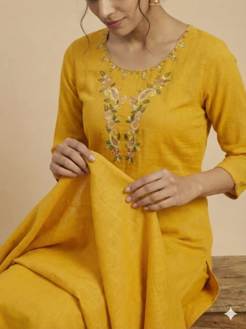 Yellow Embroidered Single Kurta