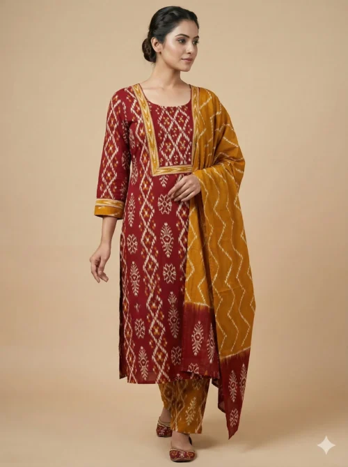 Embrace Orange Mirror Work Kurta with Trousers & Dupatta
