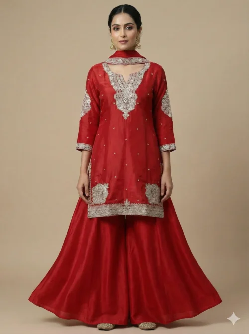 Beautiful Embroidery Kurta with Sharara and Dupatta