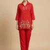 Embroidery Trendy Red Tunic With Trouser - Embroidery Trendy Red Tunic With Trouser - Kottons Embroidery Trendy Red Tunic With Trouser
