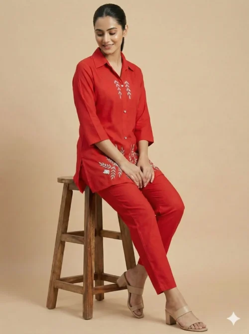 Embroidery Trendy Red Tunic With Trouser - Embroidery Trendy Red Tunic With Trouser - Kottons Embroidery Trendy Red Tunic With Trouser