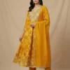 Trendy Yellow Color Embroidered and Printed Kurta with Pant and Dupatta