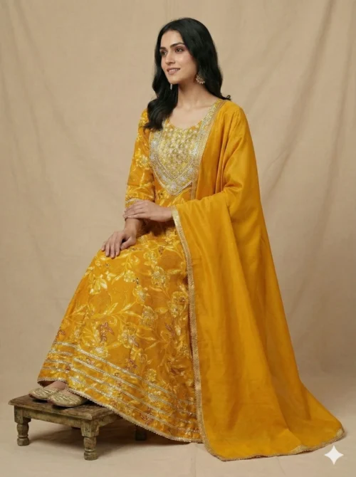 Trendy Yellow Color Embroidered and Printed Kurta with Pant and Dupatta
