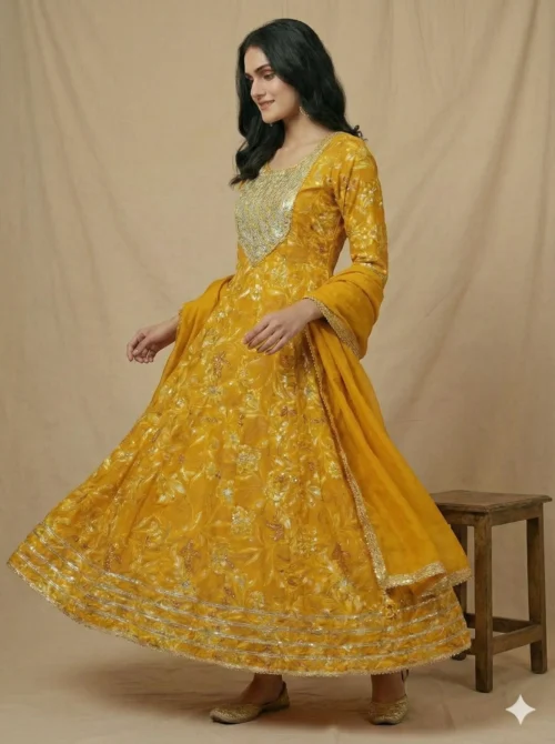 Trendy Yellow Color Embroidered and Printed Kurta with Pant and Dupatta