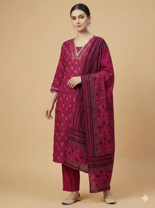 Breezy Pink Color Beautifully Printed Jaipuri Kurta with Pant and Dupatta