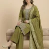 Stylish Embroidered Green Kurta with Pant and Dupatta