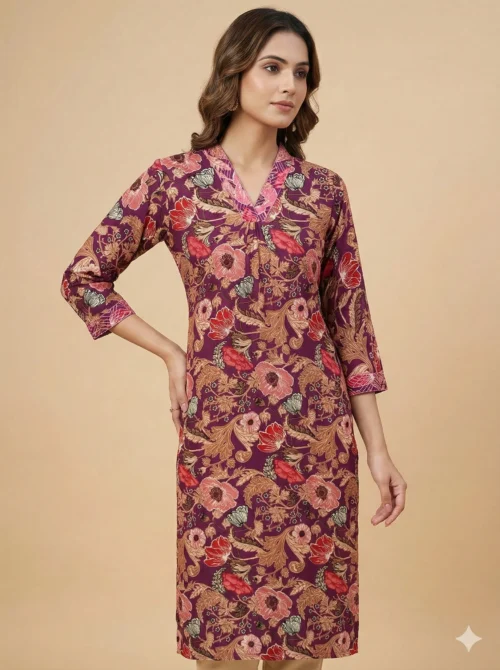 Multi-Color Single Cotton Kurta - Multi-Color Single Cotton Kurta - Kottons Multi-Color Single Cotton Kurta