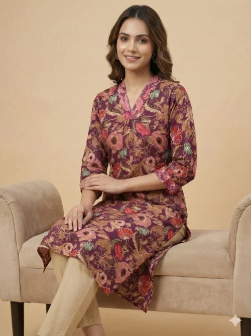 Multi-Color Single Cotton Kurta - Multi-Color Single Cotton Kurta - Kottons Multi-Color Single Cotton Kurta
