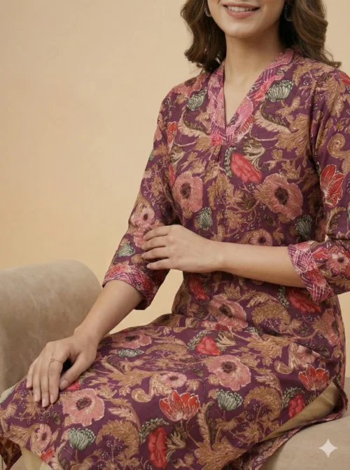 Multi-Color Single Cotton Kurta - Multi-Color Single Cotton Kurta - Kottons Multi-Color Single Cotton Kurta
