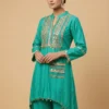 Turquoise Color Mirror Work Kurta With Pant - Turquoise Color Mirror Work Kurta With Pant - Kottons Turquoise Color Mirror Work Kurta With Pant