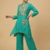 Turquoise Color Mirror Work Kurta With Pant - Turquoise Color Mirror Work Kurta With Pant - Kottons Turquoise Color Mirror Work Kurta With Pant