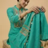 Turquoise Color Mirror Work Kurta With Pant - Turquoise Color Mirror Work Kurta With Pant - Kottons Turquoise Color Mirror Work Kurta With Pant