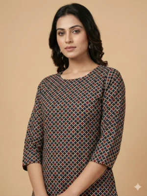 Black Red Printed Short Kurti