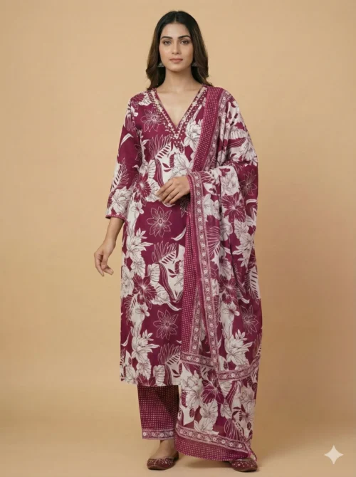 Beautifully Printed Kurta with Pant and Dupatta - Beautifully Printed Kurta with Pant and Dupatta - Kottons Beautifully Printed Kurta with Pant and Dupatta