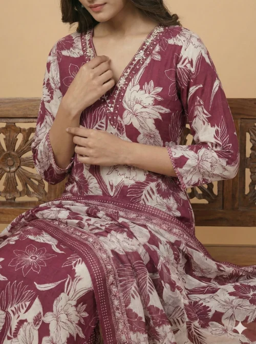 Beautifully Printed Kurta with Pant and Dupatta - Beautifully Printed Kurta with Pant and Dupatta - Kottons Beautifully Printed Kurta with Pant and Dupatta