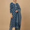 Stunning Blue Color Elegantly Printed Jaipuri Kurta with Pant and Dupatta - Blue Color Elegantly Printed Jaipuri Kurta with Pant and Dupatta - Kottons Stunning Blue Color Elegantly Printed Jaipuri Kurta with Pant and Dupatta