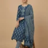 Stunning Blue Color Elegantly Printed Jaipuri Kurta with Pant and Dupatta - Blue Color Elegantly Printed Jaipuri Kurta with Pant and Dupatta - Kottons Stunning Blue Color Elegantly Printed Jaipuri Kurta with Pant and Dupatta