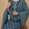Stunning Blue Color Elegantly Printed Jaipuri Kurta with Pant and Dupatta - Blue Color Elegantly Printed Jaipuri Kurta with Pant and Dupatta - Kottons Stunning Blue Color Elegantly Printed Jaipuri Kurta with Pant and Dupatta