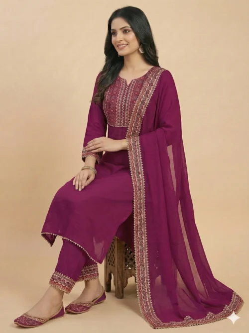Elegant Red Kurta with Pant and Dupatta