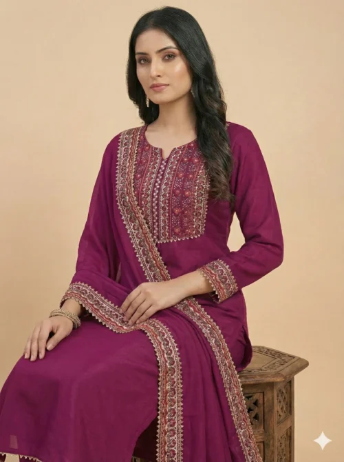 Elegant Red Kurta with Pant and Dupatta