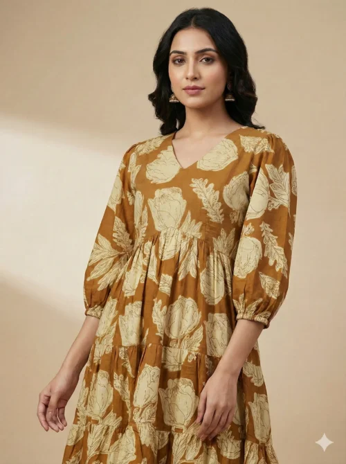 Vibrant Yellow Women Floral Printed Cotton Tiered Top - Yellow Women Floral Printed Cotton Tiered Top - Kottons Vibrant Yellow Women Floral Printed Cotton Tiered Top