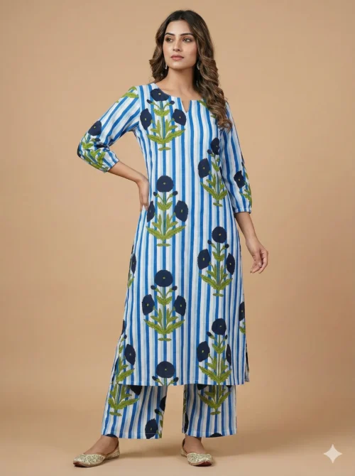 Pure Cotton Multi-Color Printed Kurta With Pant