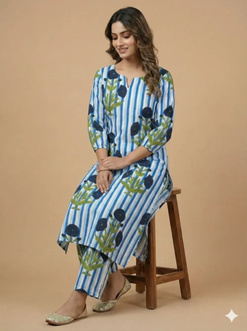 Pure Cotton Multi-Color Printed Kurta With Pant