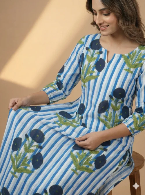 Pure Cotton Multi-Color Printed Kurta With Pant