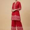 Red Printed Pure Cotton Kurta With Plazzo