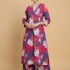 Purple Beautiful Floral Print Kurti With Pant - Purple Beautiful Floral Print Kurti With Pant - Kottons Purple Beautiful Floral Print Kurti With Pant