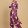 Purple Beautiful Floral Print Kurti With Pant - Purple Beautiful Floral Print Kurti With Pant - Kottons Purple Beautiful Floral Print Kurti With Pant