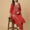 Elegantly Embroidery Red Kurta with Pant & Dupatta
