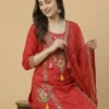 Elegantly Embroidery Red Kurta with Pant & Dupatta