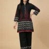 Printed Black Pure Cotton Tunic With Trouser - Printed Black Pure Cotton Tunic With Trouser - Kottons Printed Black Pure Cotton Tunic With Trouser