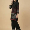 Printed Black Pure Cotton Tunic With Trouser - Printed Black Pure Cotton Tunic With Trouser - Kottons Printed Black Pure Cotton Tunic With Trouser