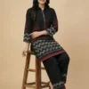 Printed Black Pure Cotton Tunic With Trouser - Printed Black Pure Cotton Tunic With Trouser - Kottons Printed Black Pure Cotton Tunic With Trouser