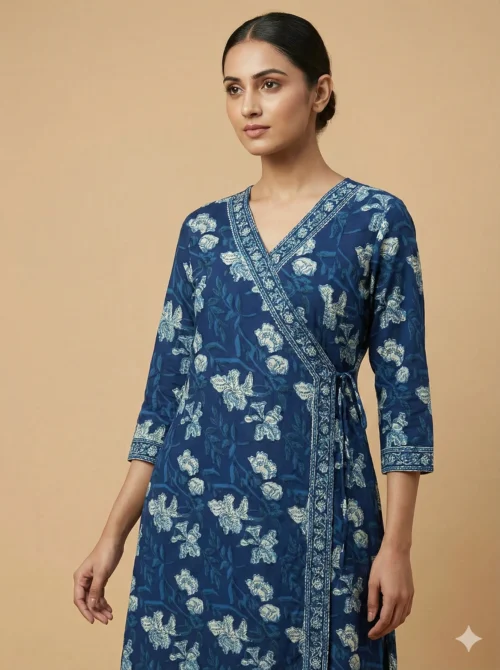 Dark Blue Women Floral Printed Kurta