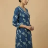 Dark Blue Women Floral Printed Kurta