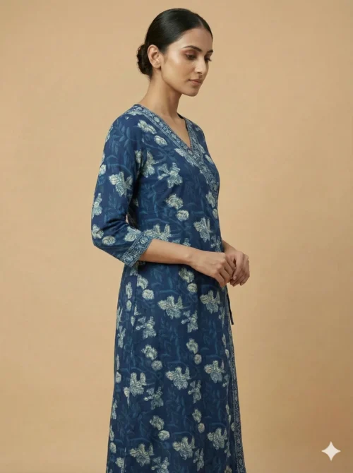Dark Blue Women Floral Printed Kurta