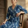 Dark Blue Women Floral Printed Kurta