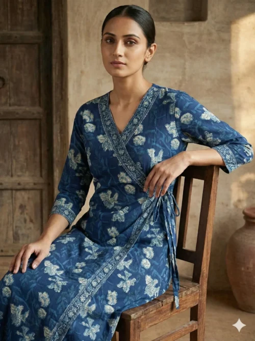 Dark Blue Women Floral Printed Kurta