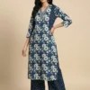 Blue Straight Printed Kurta With Pant
