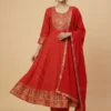 Trendy Red Color Mirror Work Kurta with Pant and Dupatta