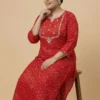 Red Bhandhni Plus Size Cotton Kurta - Red Bhandhni Plus Size Cotton Kurta - Kottons Red Bhandhni Plus Size Cotton Kurta