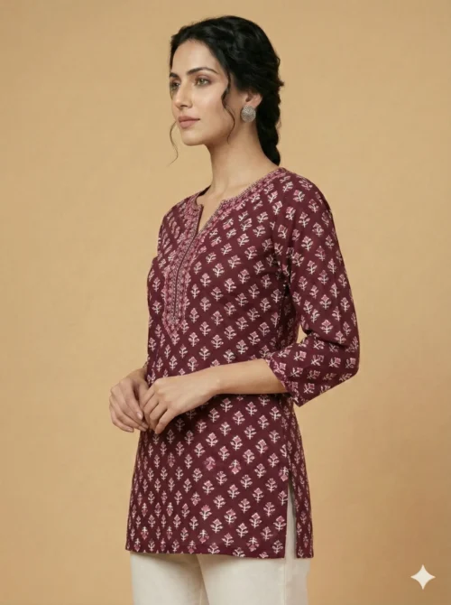 Blood Red Printed Short Kurti - Blood Red Printed Short Kurti - Kottons Blood Red Printed Short Kurti
