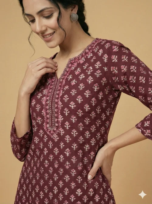 Blood Red Printed Short Kurti - Blood Red Printed Short Kurti - Kottons Blood Red Printed Short Kurti